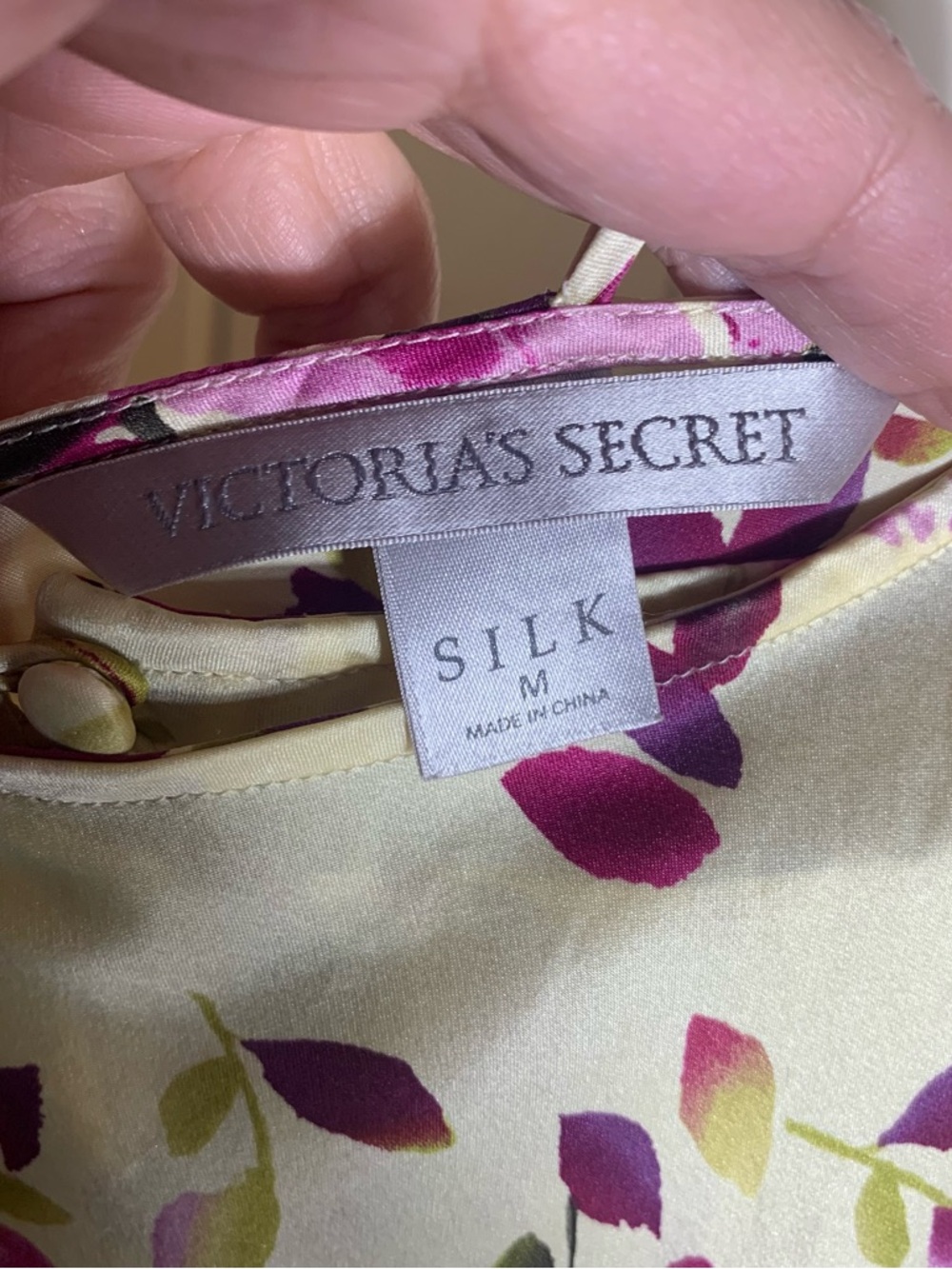 Victoria's Secret Yellow 100% Silk Chemise with Purple Floral Print - Picture 4 of 7